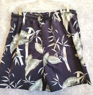 Tommy Bahama Swim Shorts Mens XL Black Tropical Print Nylon Elastic Waist